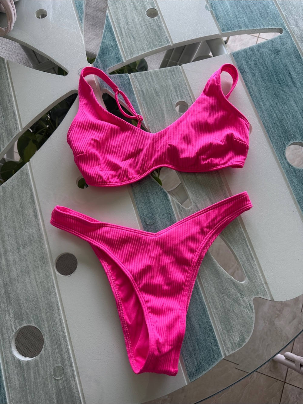 Hollister Hot Pink Ribbed Bikini Set